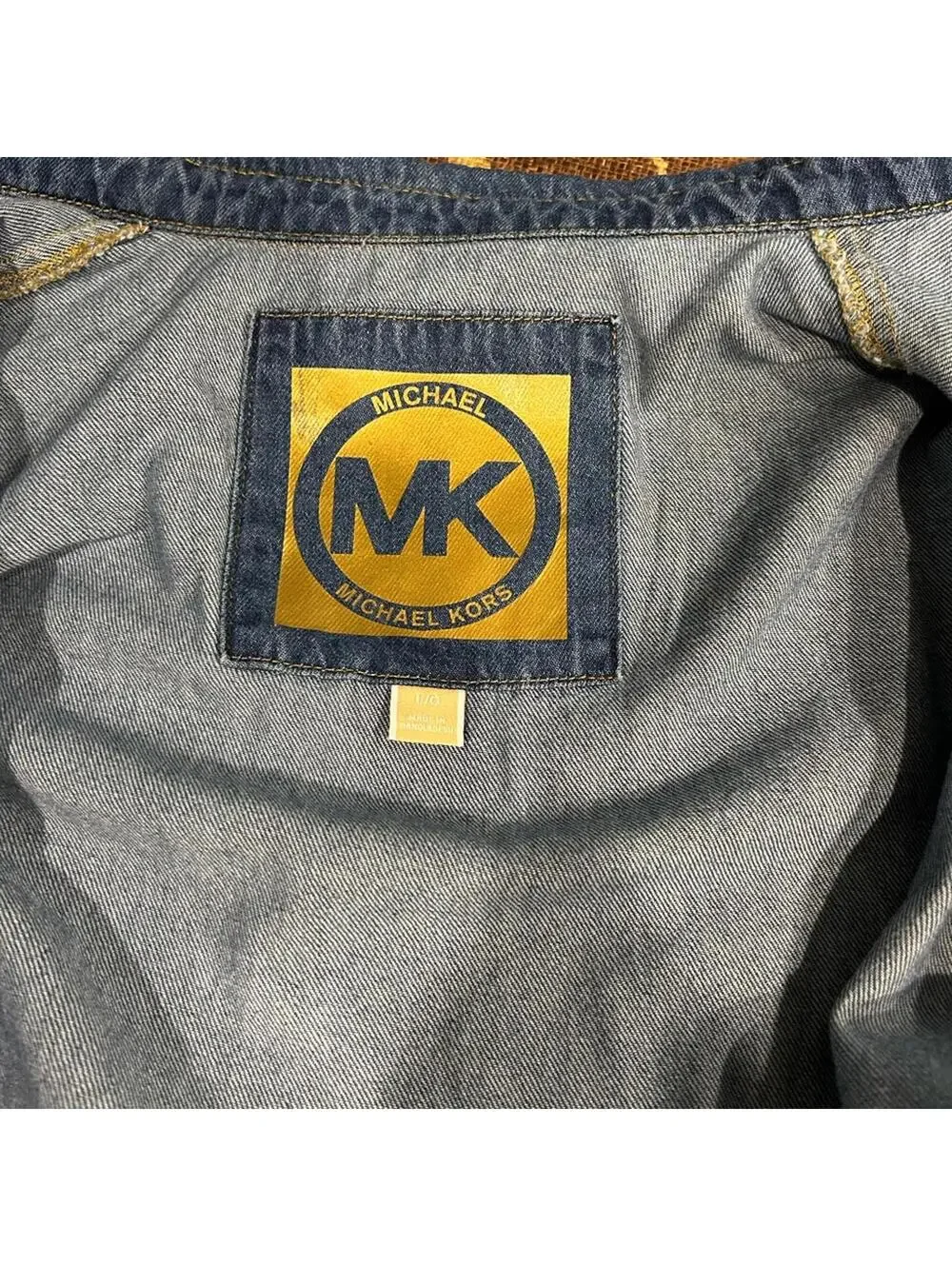Michael Kors Admiral Blue Denim Drawstring  Zip Up Jean Jacket size L
